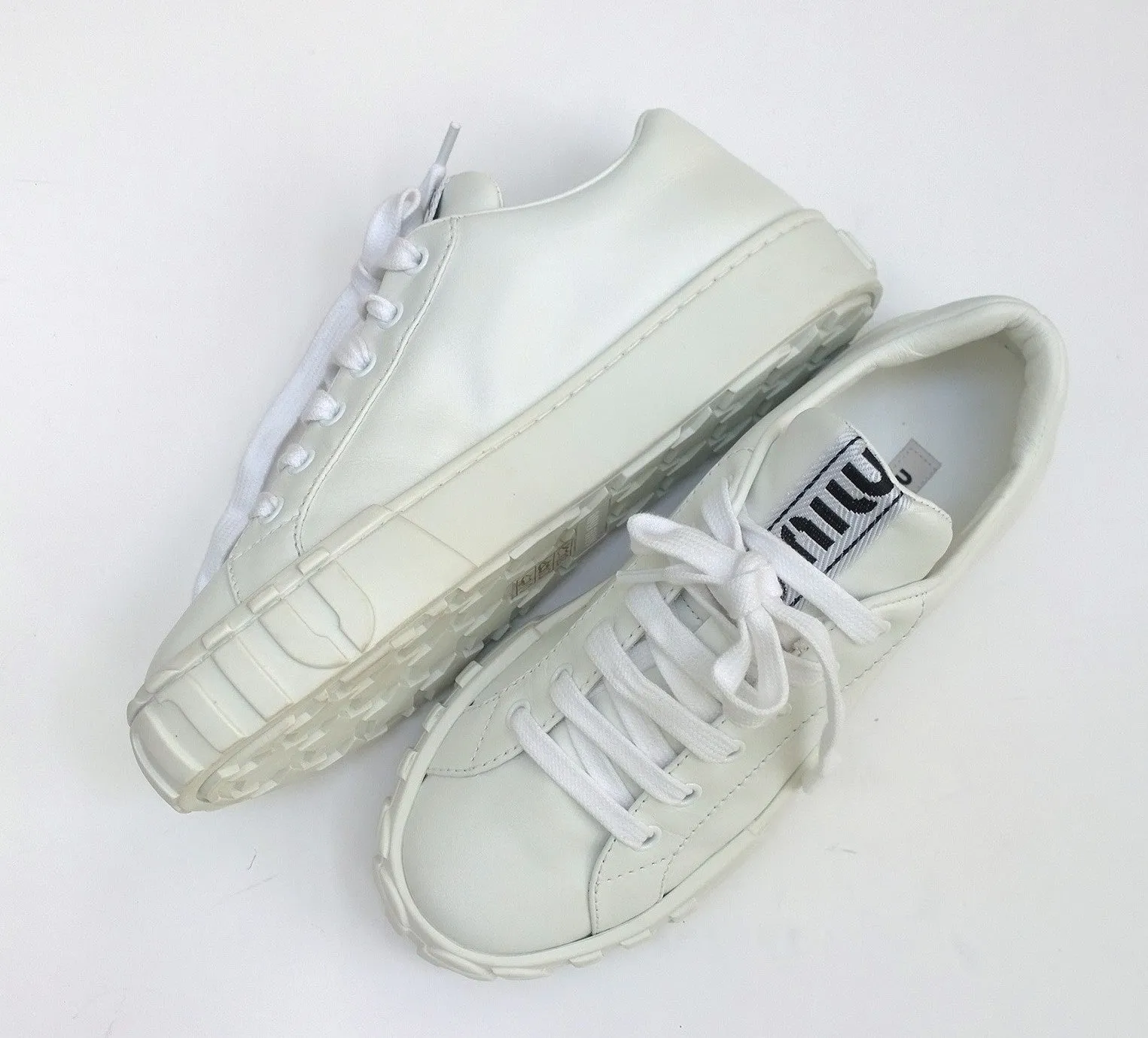 Miu Miu Winter Low Top White Leather Sneakers Logo