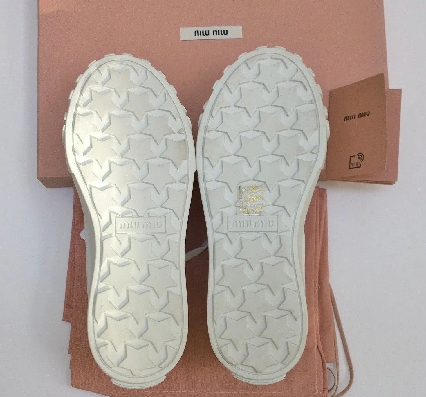 Miu Miu Winter Low Top White Leather Sneakers Logo