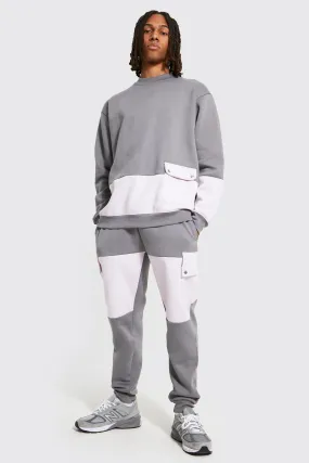 Oversized Cargo Spliced Sweatshirt Tracksuit