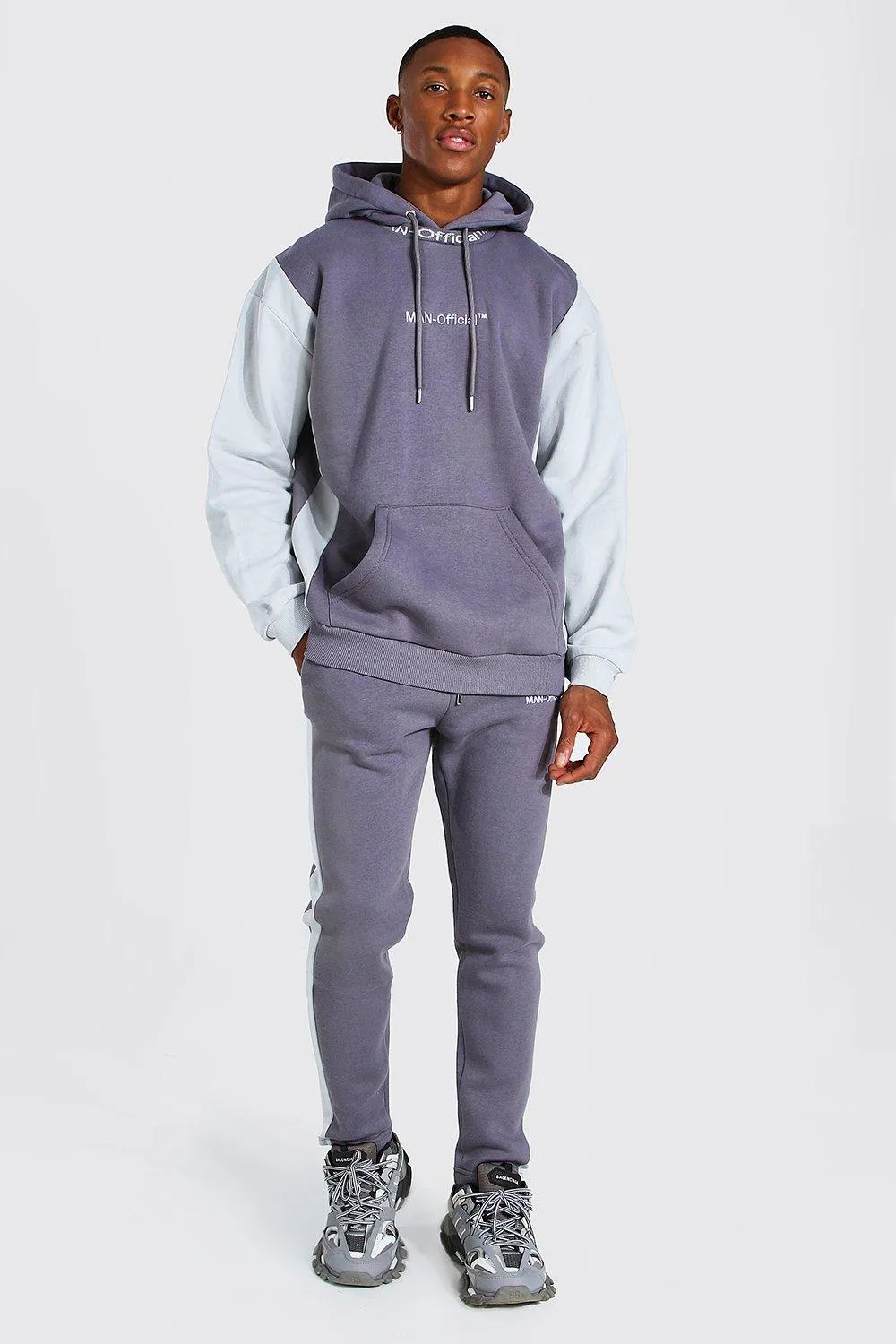 Oversized Colour Block Tracksuit With Man Rib | boohooMAN UK