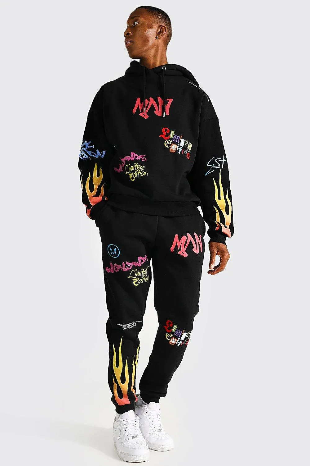 Oversized Man Flame Graffiti Tracksuit