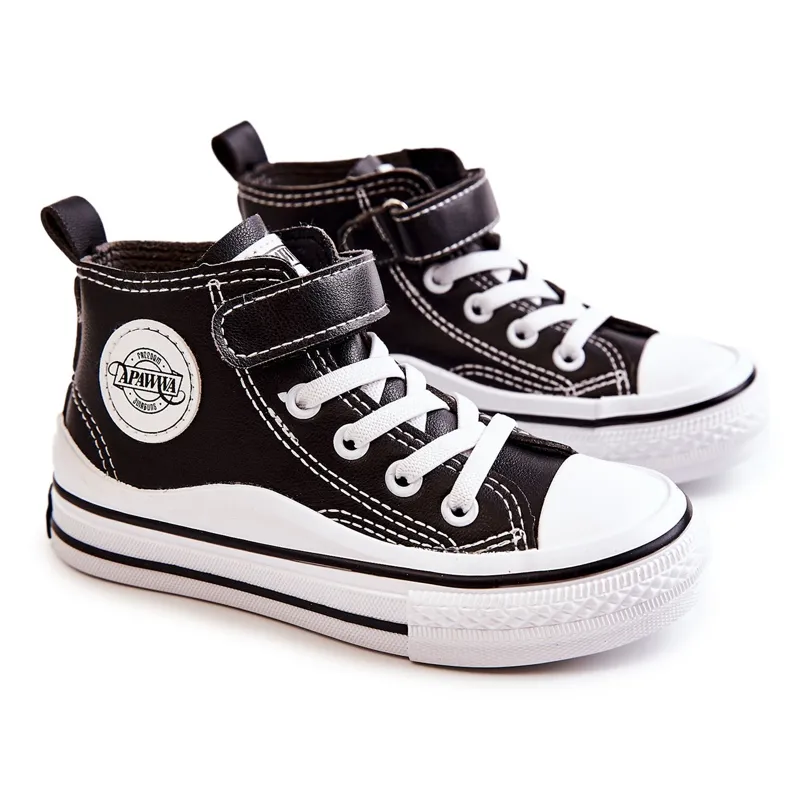 PA1 Children's Leather Sneakers With Velcro Black Bruni