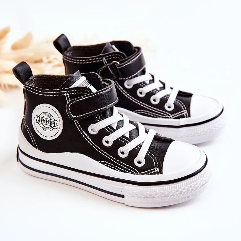 PA1 Children's Leather Sneakers With Velcro Black Bruni