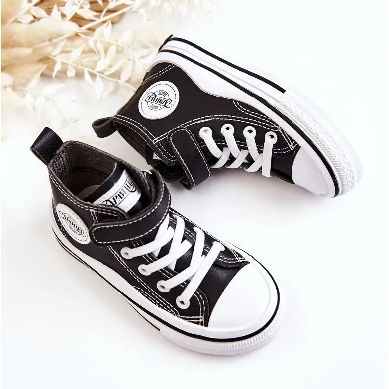 PA1 Children's Leather Sneakers With Velcro Black Bruni