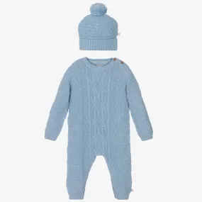 Pale Blue Knit Romper & Hat Set