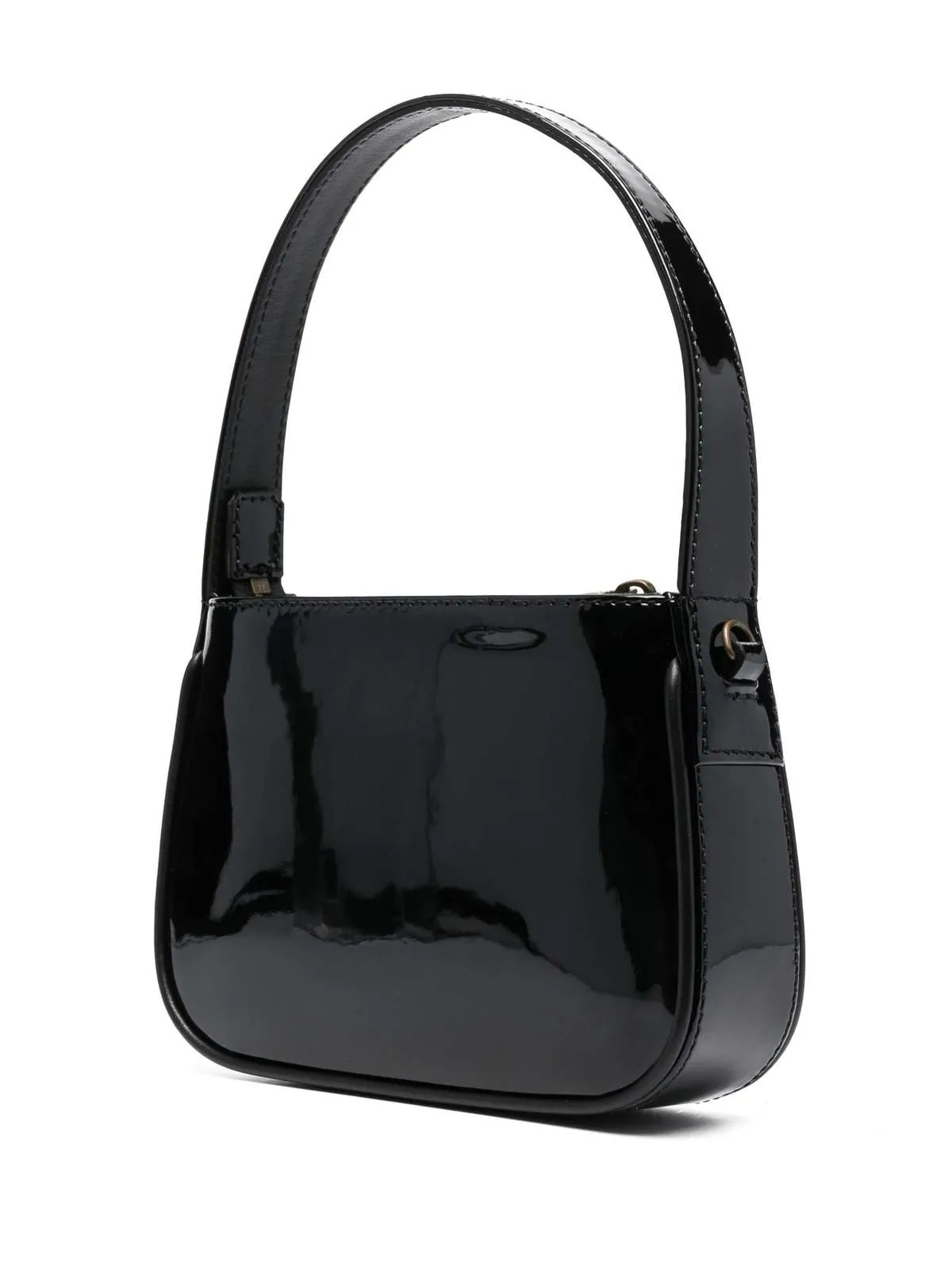 Patent Leather Bag with Rhinestone Logo - Nero