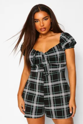 Plus Check Tie Front Romper