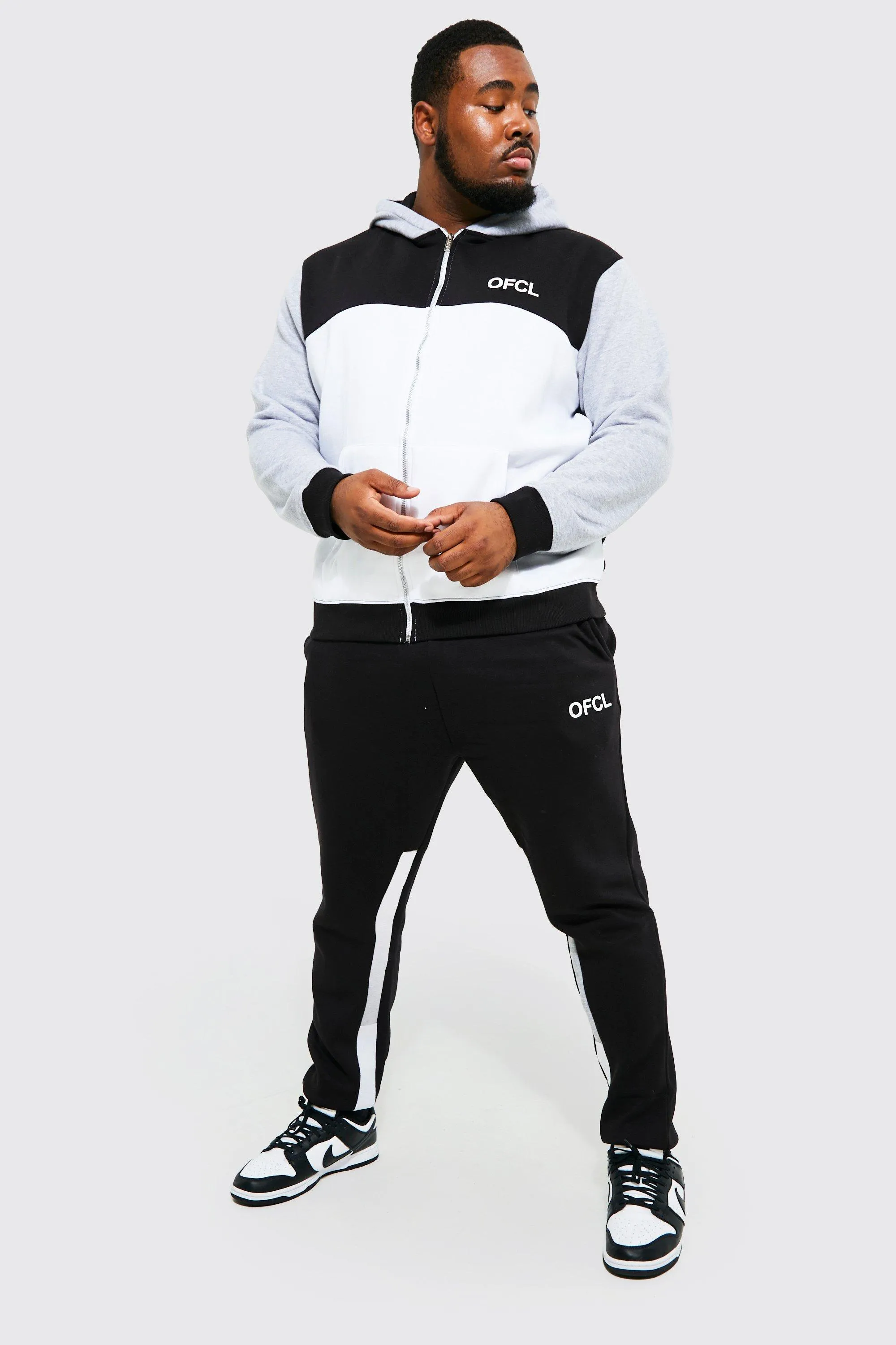 Plus Ofcl Colour Block Zip Hooded Tracksuit | boohooMAN UK