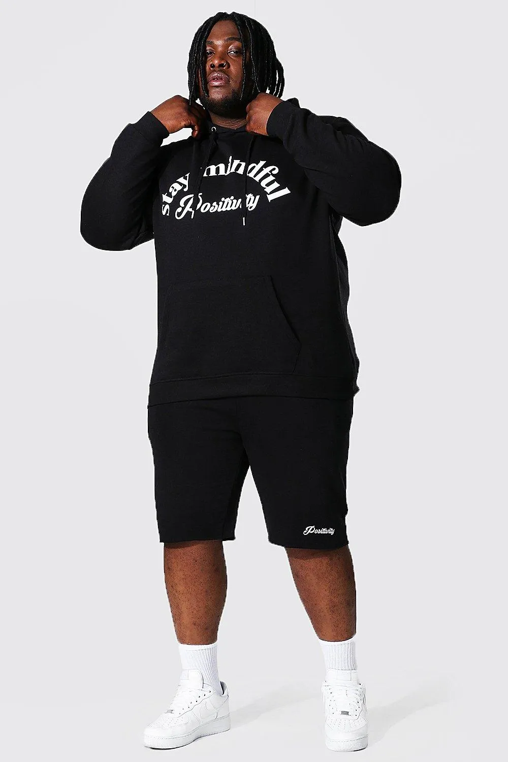 Plus Size Stay Mindful Hooded Short Tracksuit | boohooMAN UK