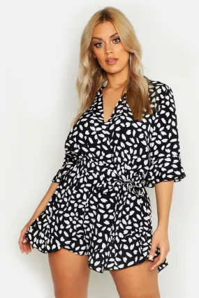 Plus Wrap Ruffle Smudge Print Romper