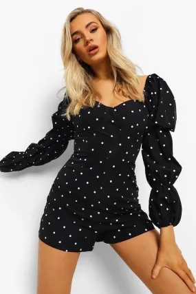 Polka Dot Puff Sleeve Romper