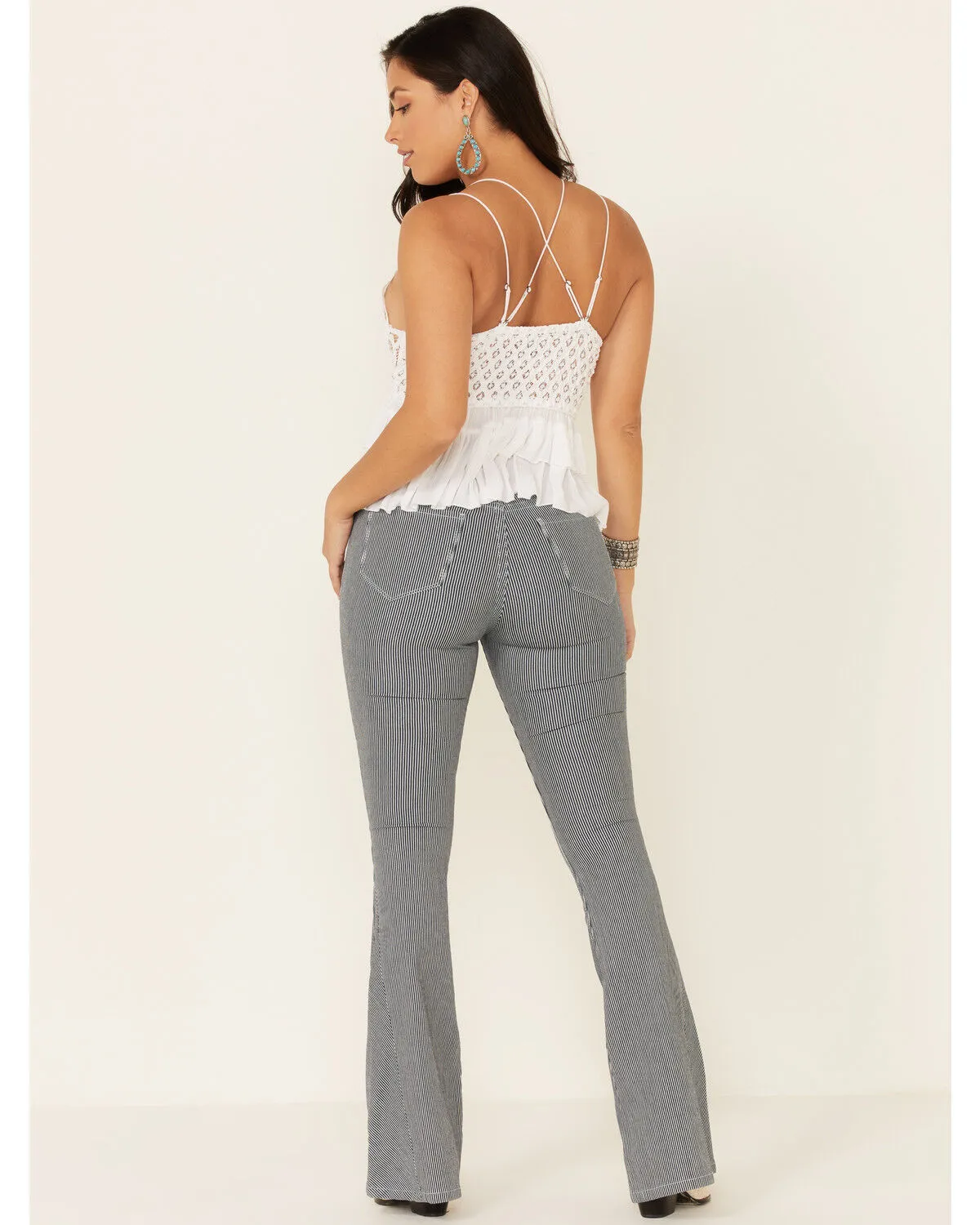 Product Name:  Rock & Roll Denim Women's Pinstripe High Rise Flare Jeans