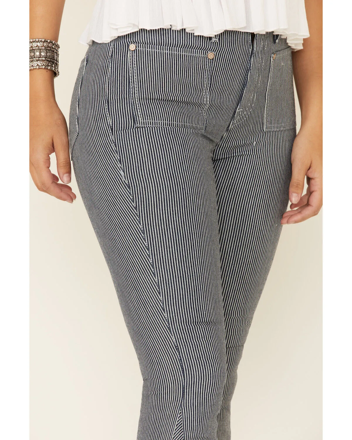 Product Name:  Rock & Roll Denim Women's Pinstripe High Rise Flare Jeans