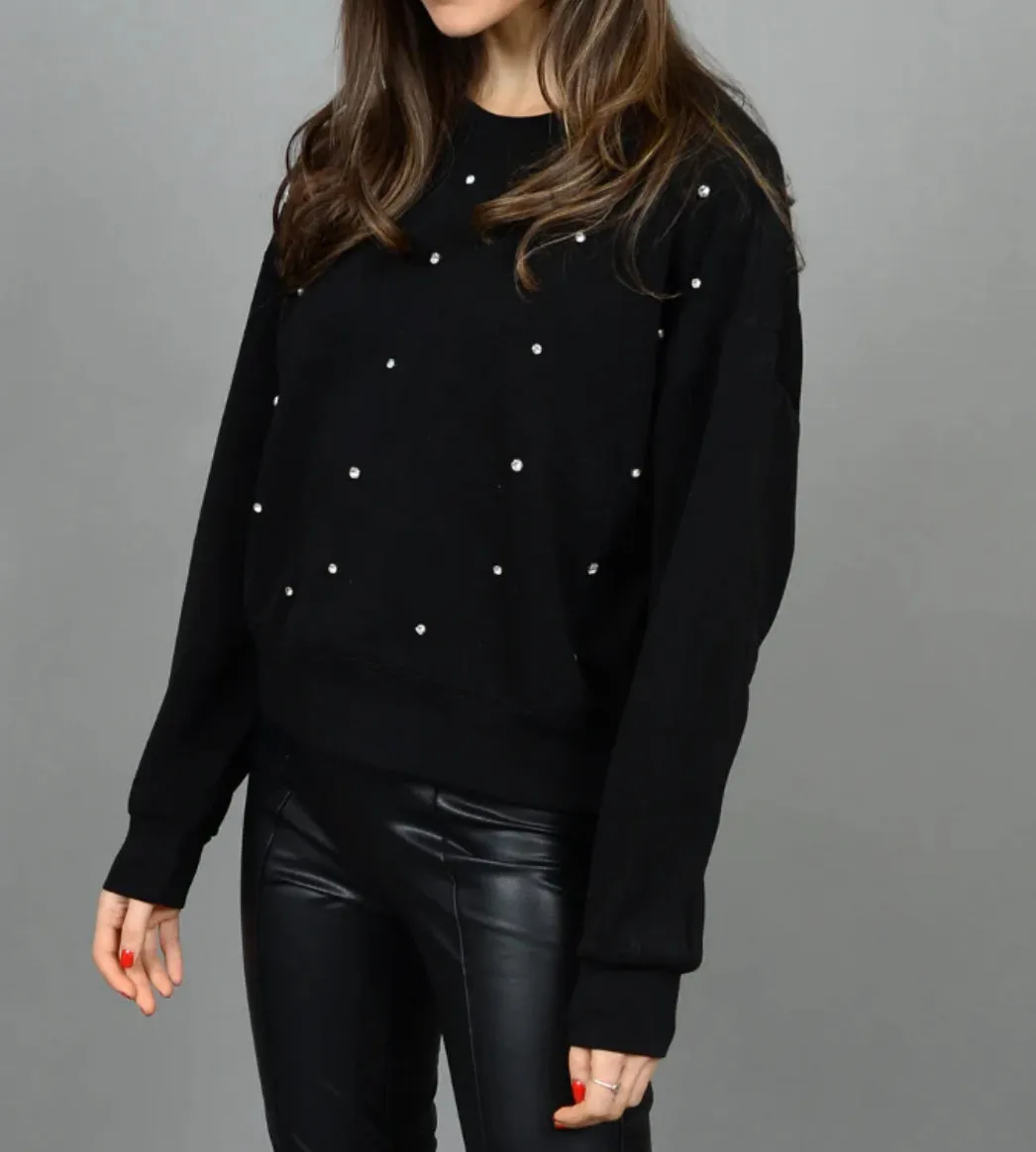 RD STYLE LUCIE SOFT KNIT LS PULLOVER W/ RHINESTONES-BLACK