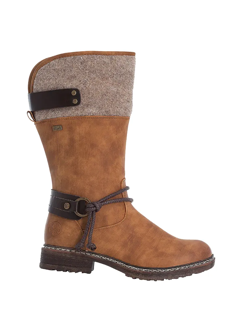 Rieker Dominika 74 Wool Panel Boot in Wood