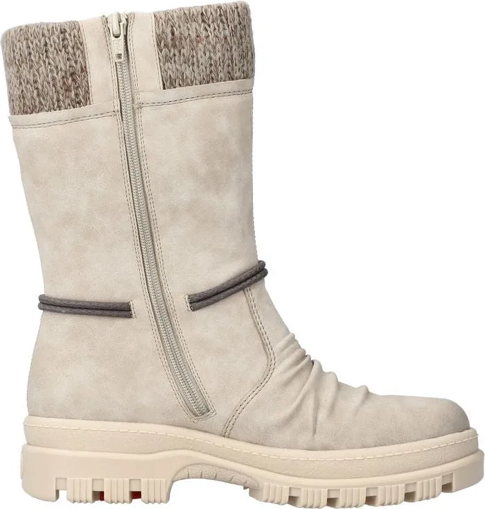 Rieker Off White Mid Calf Flip Grip Boot