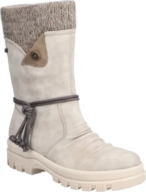 Rieker Off White Mid Calf Flip Grip Boot