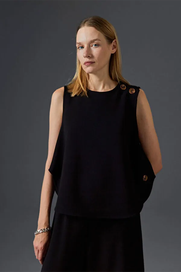 Rodier BLACK OVERSIZED BUTTONED SLEEVELESS TOP