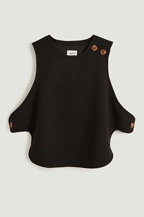 Rodier BLACK OVERSIZED BUTTONED SLEEVELESS TOP