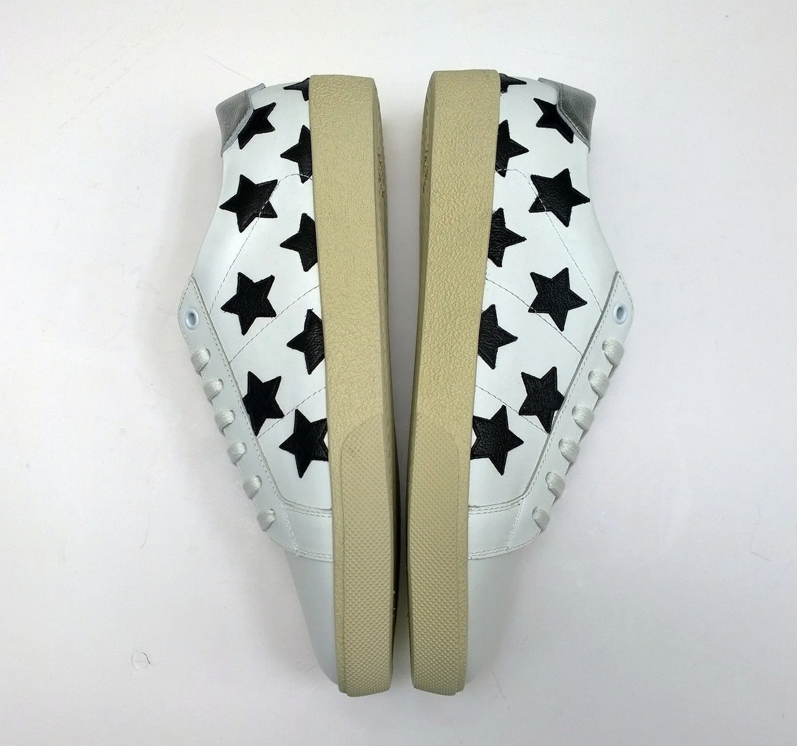 Saint Laurent Court Classic White Leather Sneakers with Black Stars