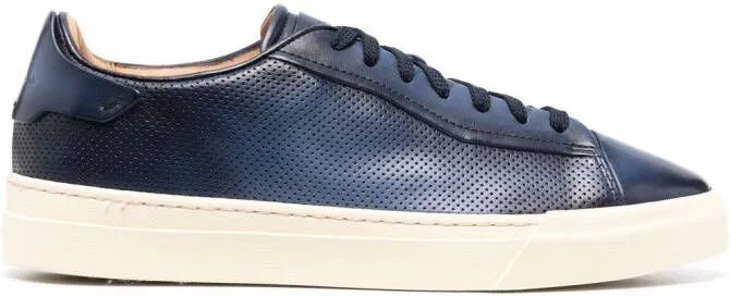 Santoni debossed-logo leather sneakers Blue