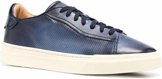 Santoni debossed-logo leather sneakers Blue