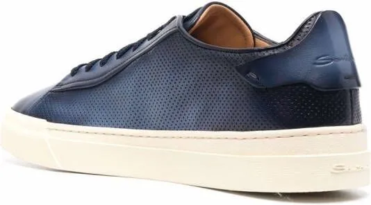 Santoni debossed-logo leather sneakers Blue