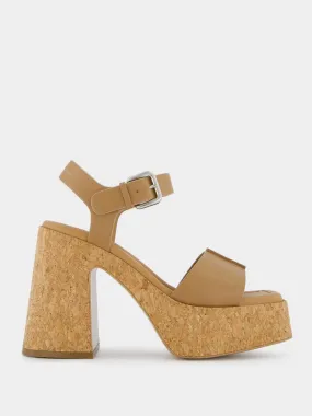 Skyla Tan Buckle Cork Platform Sandals