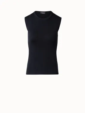 Sleeveless Silk Stretch Knit Top with Crew Neck