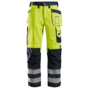 Snickers 3233 Work Trousers+ Holster Pockets High-Vis Class 2 - Yellow&#x