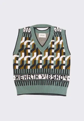 Stamp Knit Vest - green brown HV tiles