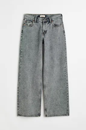 Straight Low Jeans - Low waist - Long - Denim blue/Washed - Ladies | H&M GB