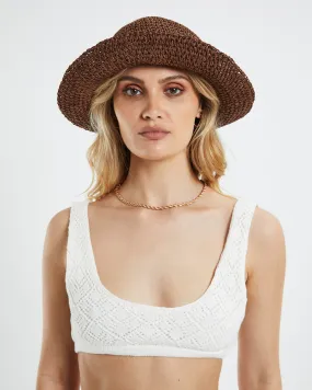 Subtitled Mabel Crochet Bucket Hat Brown