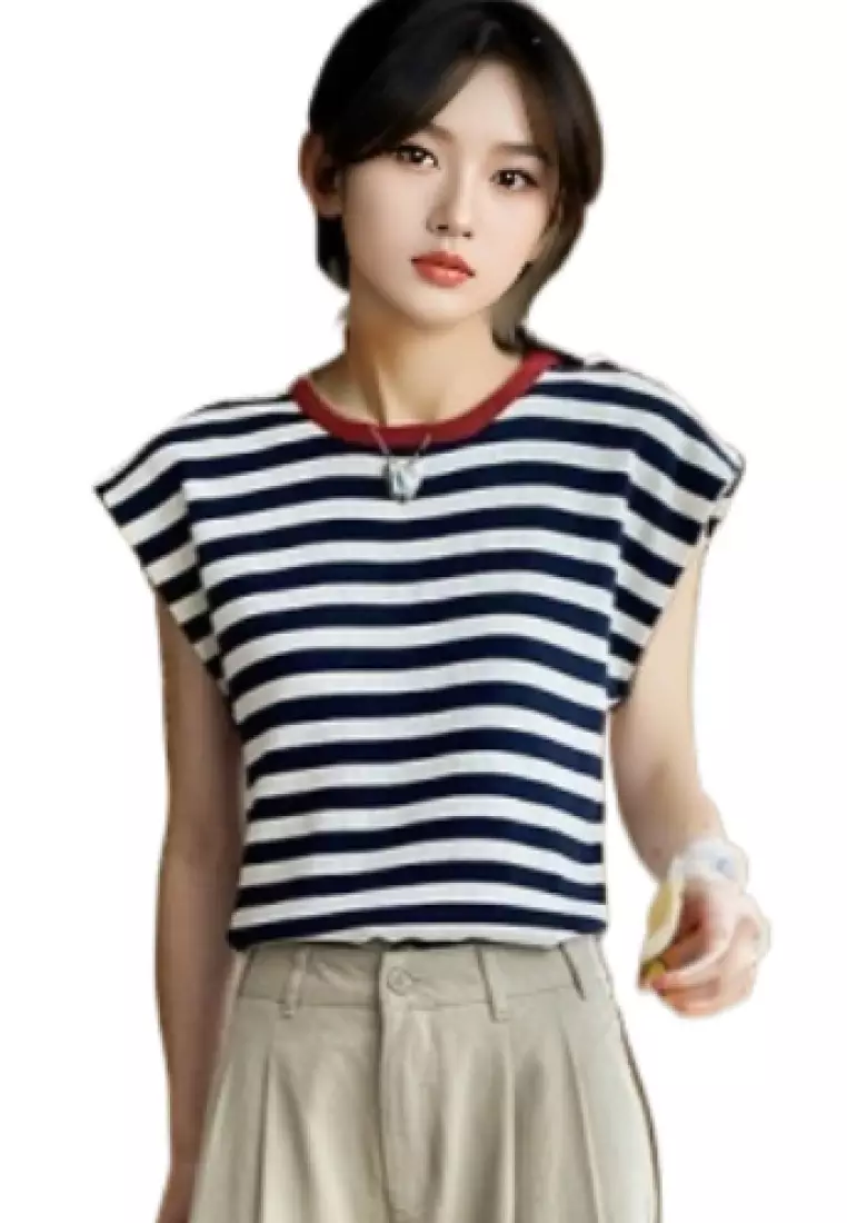 Sunnydaysweety New summer sleeveless knitted women's T-shirt top K70804-BL