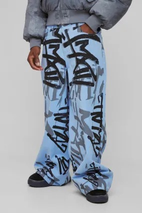 Super Baggy Graffiti Print Jeans