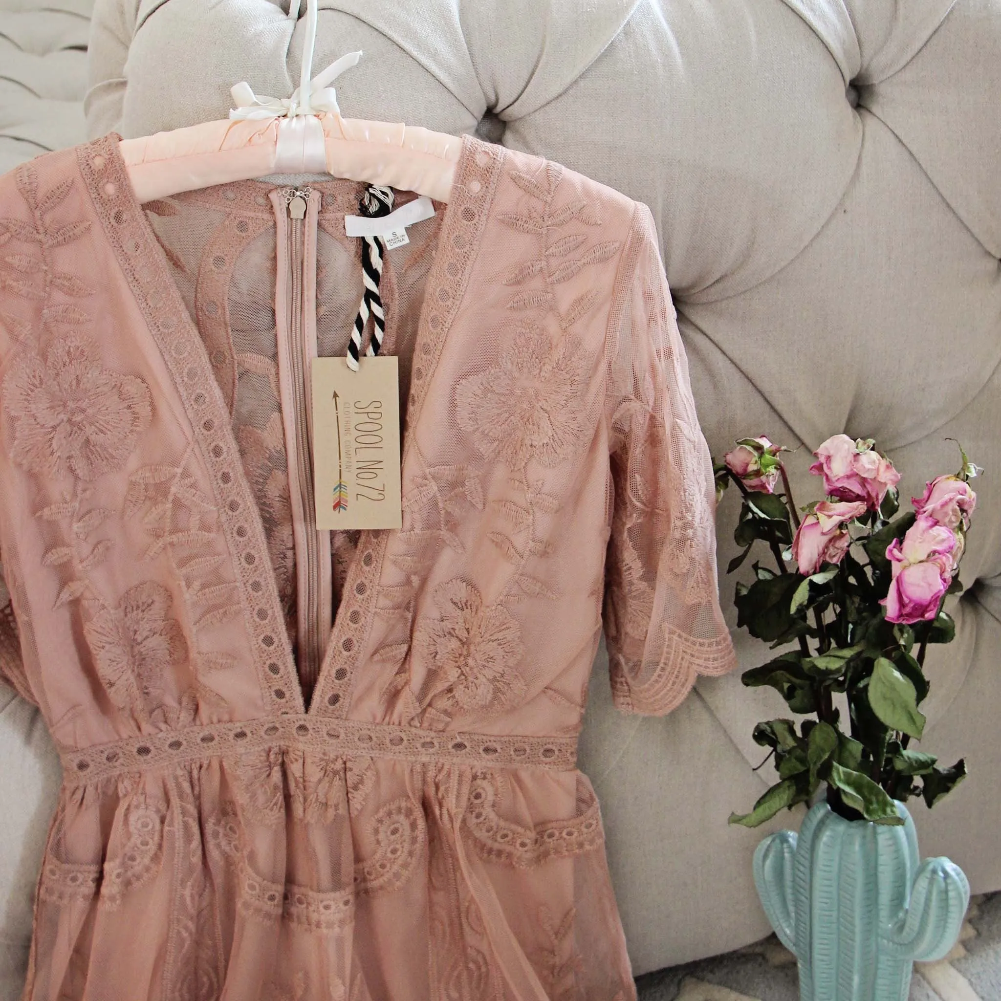 Tainted Rose Lace Romper in Taupe