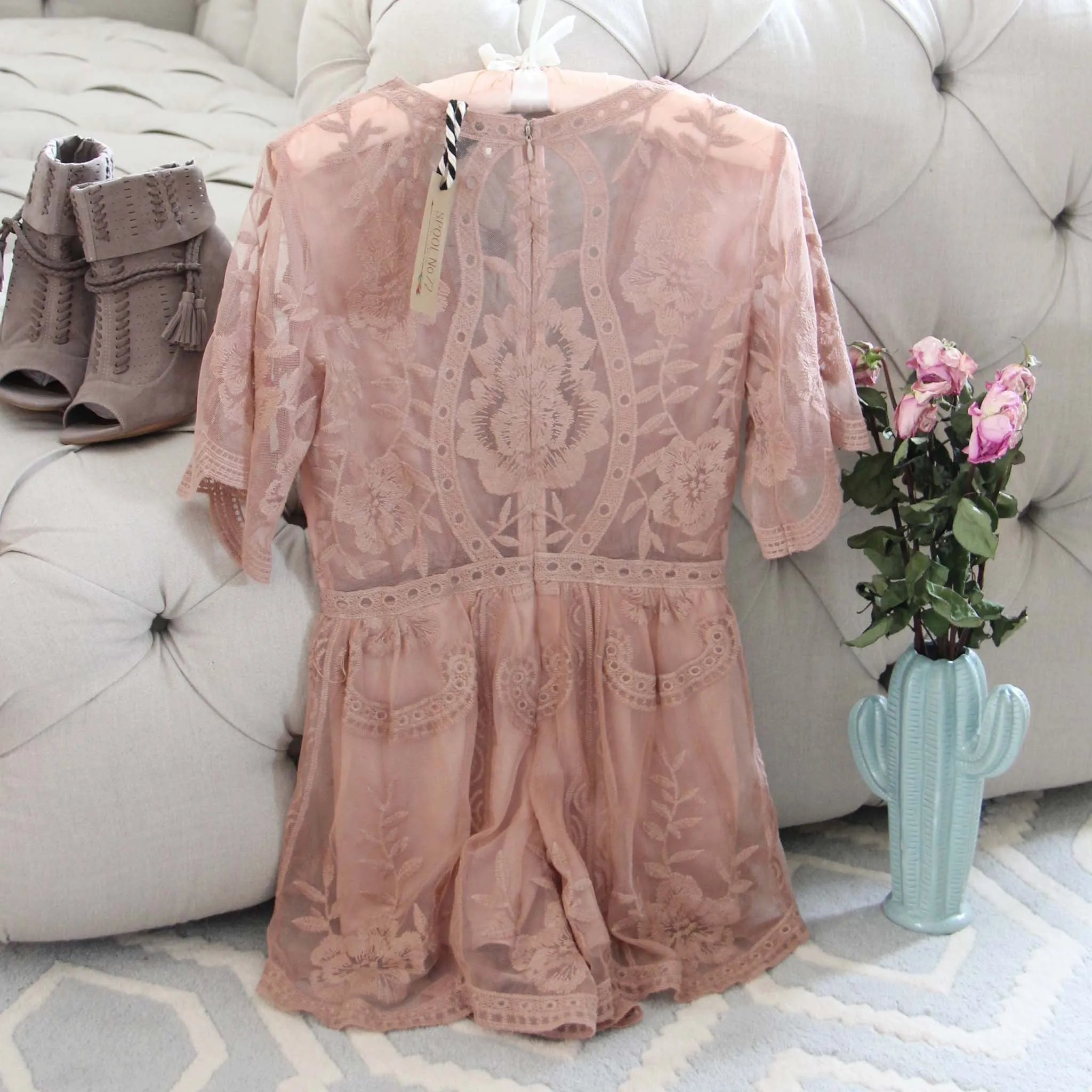 Tainted Rose Lace Romper in Taupe