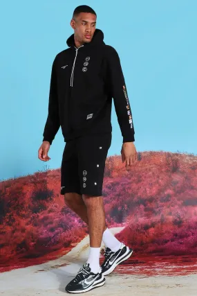 Tall Graphic Print Hooded Short Tracksuit | boohooMAN UK