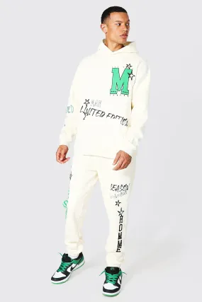 Tall M Graffiti Print Hooded Tracksuit | boohooMAN UK