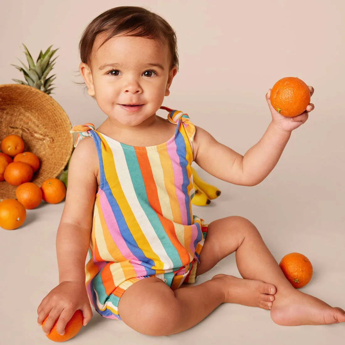 Tie Shoulder Baby Romper - Lamu Sunset Stripe