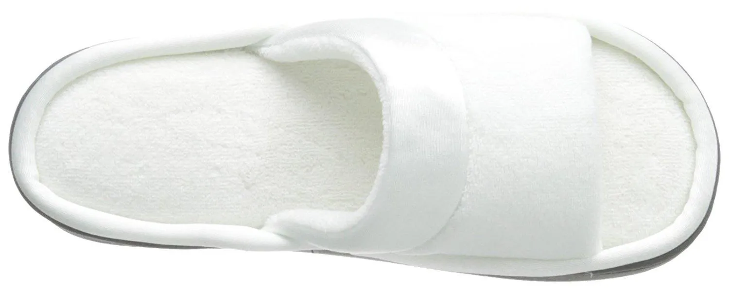 Totes isotoner Women's Microterry Slide Slipper with Satin Trim, White, 7.5/8  