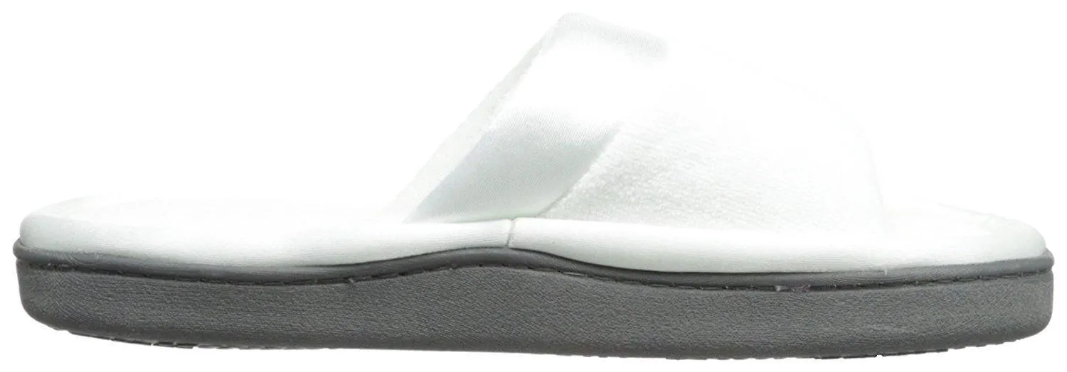 Totes isotoner Women's Microterry Slide Slipper with Satin Trim, White, 7.5/8  