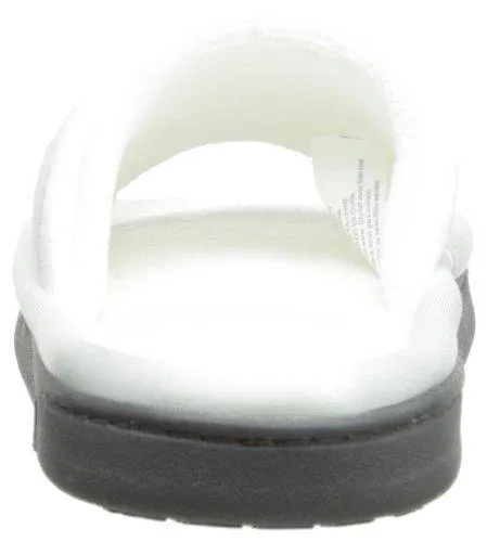 Totes isotoner Women's Microterry Slide Slipper with Satin Trim, White, 7.5/8  