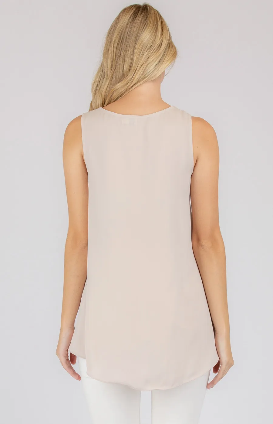 V-Neckline Sleeveless Top with Asymmetrical Hem (ATO903B)