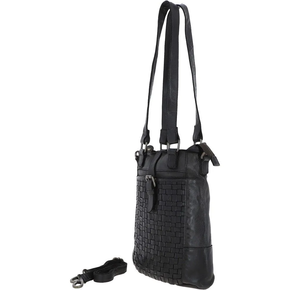 Vintage Woven Leather Bag Dark Grey :  D-75