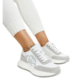 White and gray leather sneakers by Salimah