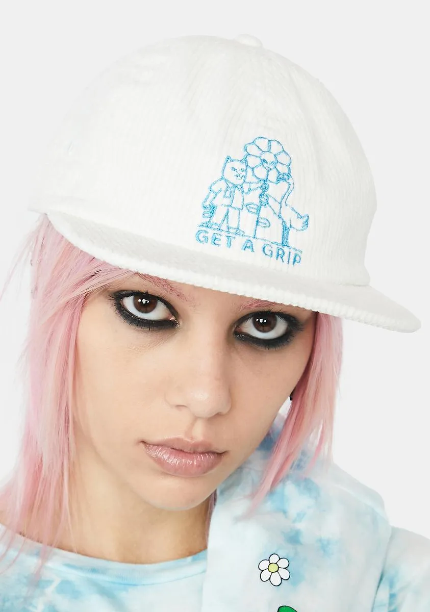 White Get A Grip Panel Corduroy Hat-