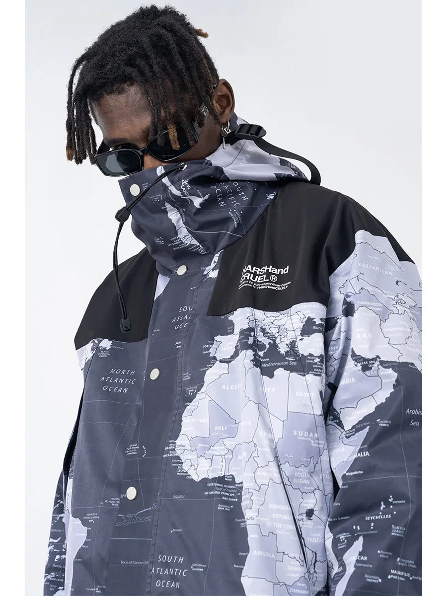 World Map Functional Hooded Jacket